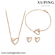 64107 nuevo diseño de boda de moda conjunto de joyas de oro 18k tipo de corazón delicado arete pulsera y collar conjuntos chapados en oro